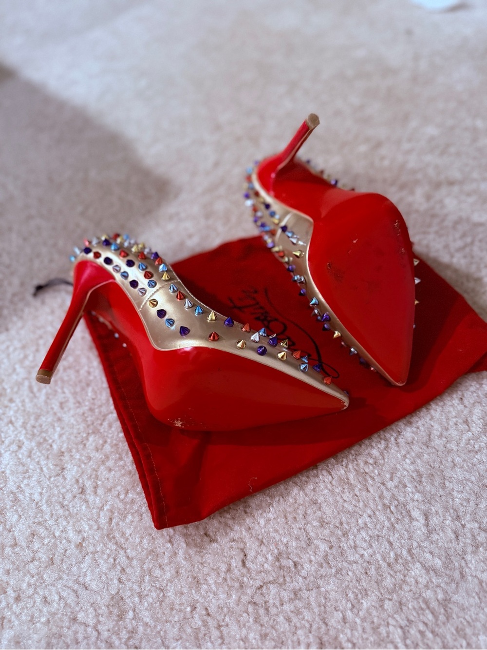 Christian Louboutin Red Patent Studded Pointed-Toe Pumps